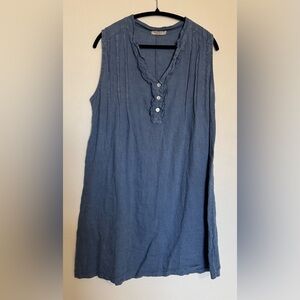 Alessia Pacini Linen Shift Dress large  Blue V-neck Made in Italy